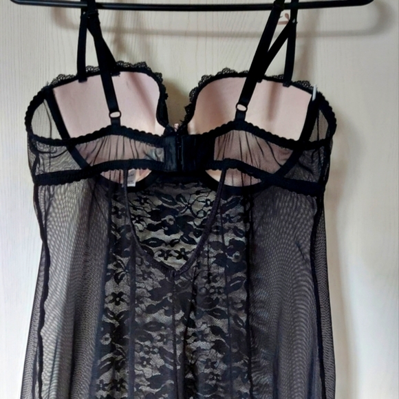 Push Up Babydoll Lace Slip Negligee Black Size Medium Gilligan O'Malley Intimate - Picture 2 of 9